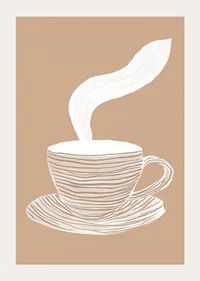 A stylish poster with a steaming cup of coffee on a soothing beige background-3