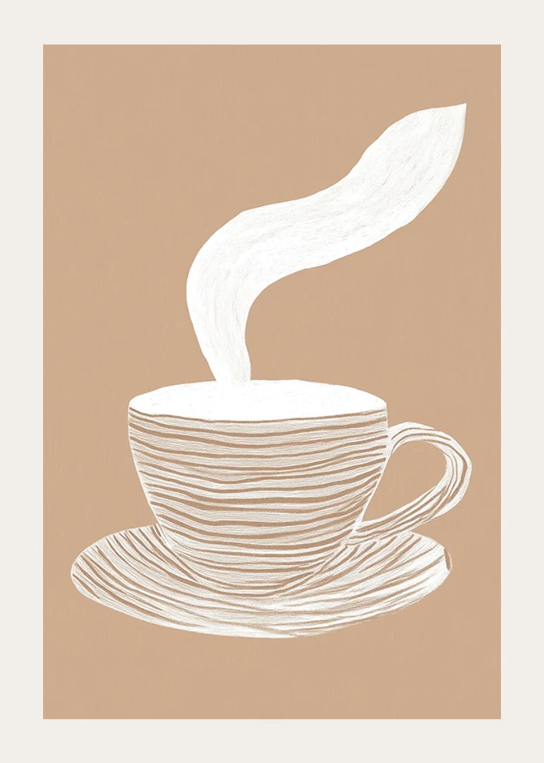 A stylish poster with a steaming cup of coffee on a soothing beige background-12