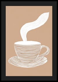 Un poster elegante con una tazza di caffè fumante su uno sfondo beige rilassante-4