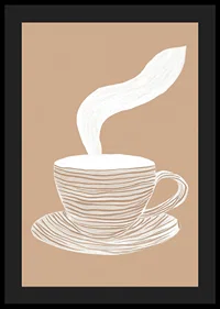 A stylish poster with a steaming cup of coffee on a soothing beige background-4