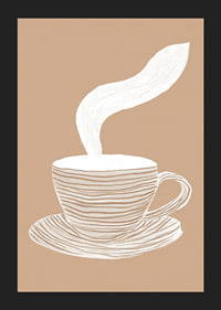 Un poster elegante con una tazza di caffè fumante su uno sfondo beige rilassante-5