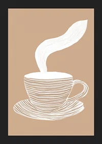 A stylish poster with a steaming cup of coffee on a soothing beige background-5