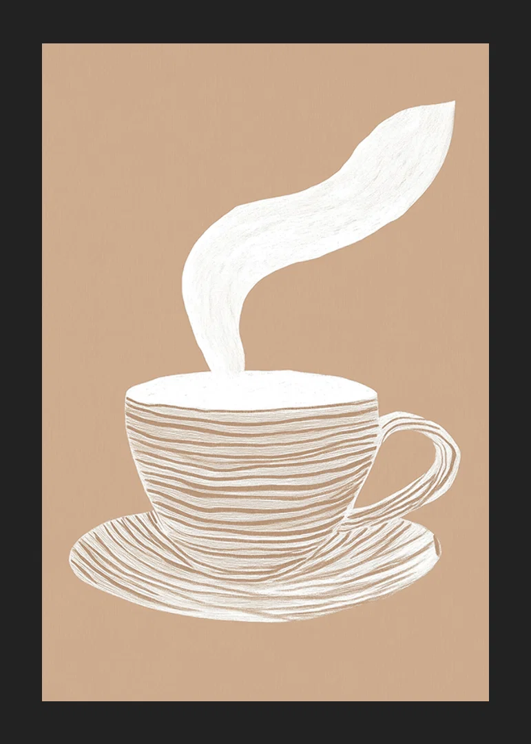 A stylish poster with a steaming cup of coffee on a soothing beige background-12