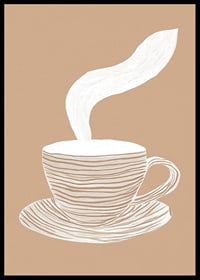 Un poster elegante con una tazza di caffè fumante su uno sfondo beige rilassante-6