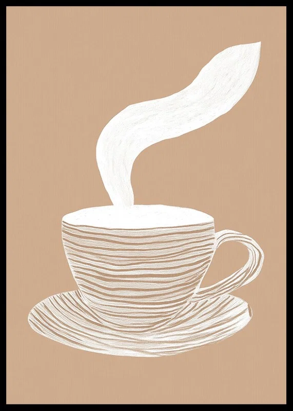 A stylish poster with a steaming cup of coffee on a soothing beige background-12