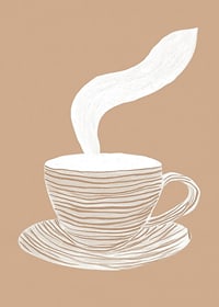 Un poster elegante con una tazza di caffè fumante su uno sfondo beige rilassante-7