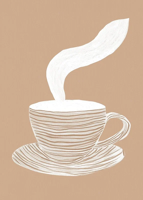 A stylish poster with a steaming cup of coffee on a soothing beige background-12