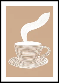 A stylish poster with a steaming cup of coffee on a soothing beige background-0