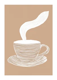 A stylish poster with a steaming cup of coffee on a soothing beige background-1