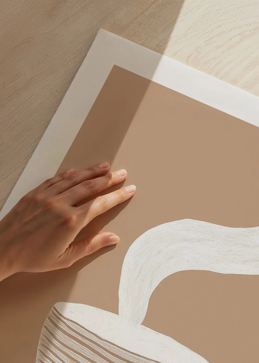 A stylish poster with a steaming cup of coffee on a soothing beige background-12