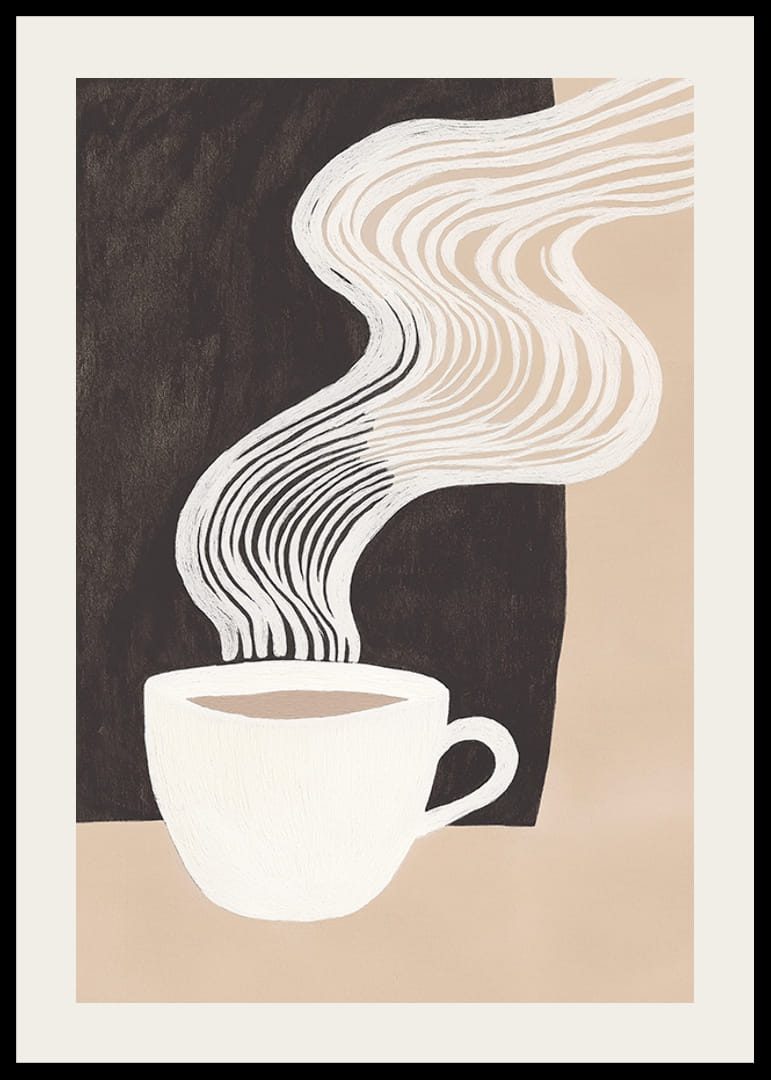 En stiliserad kaffekopp med ånga skapar en känsla av värme och lugn-12