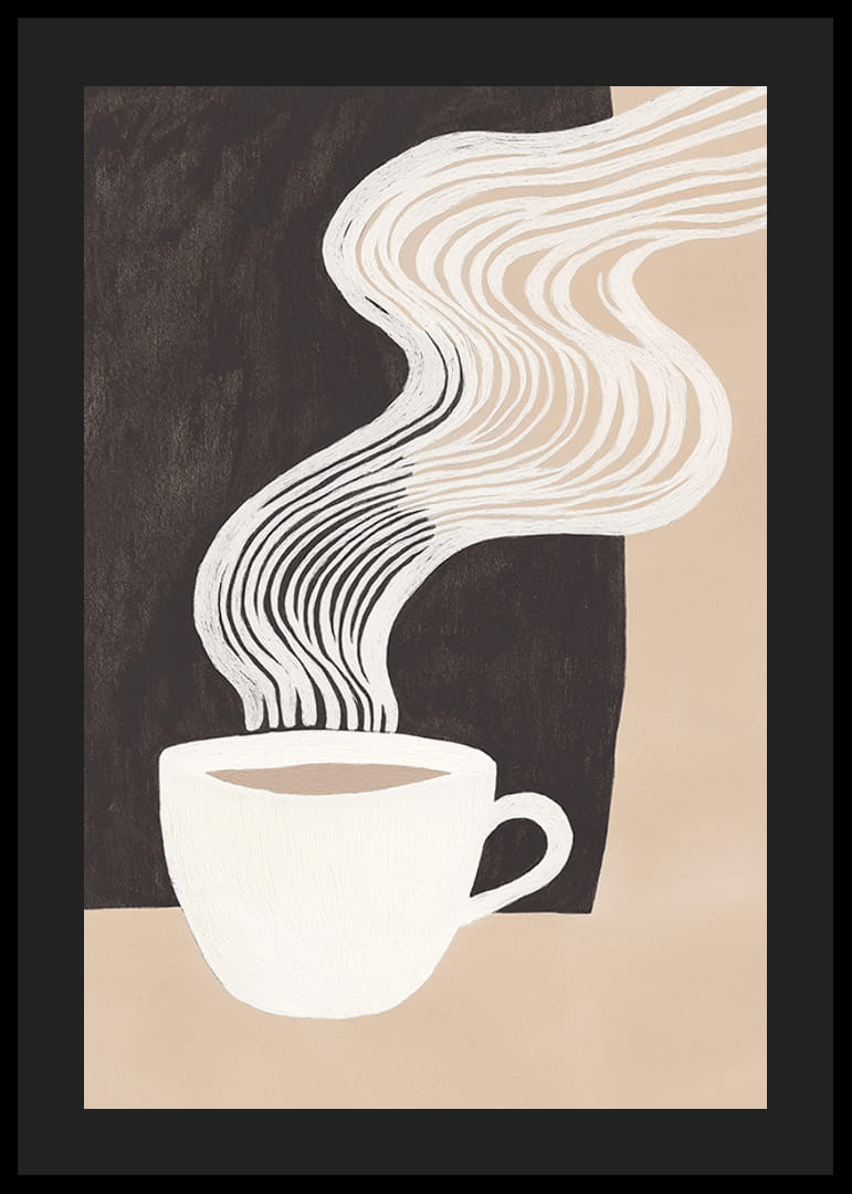 En stiliserad kaffekopp med ånga skapar en känsla av värme och lugn-12