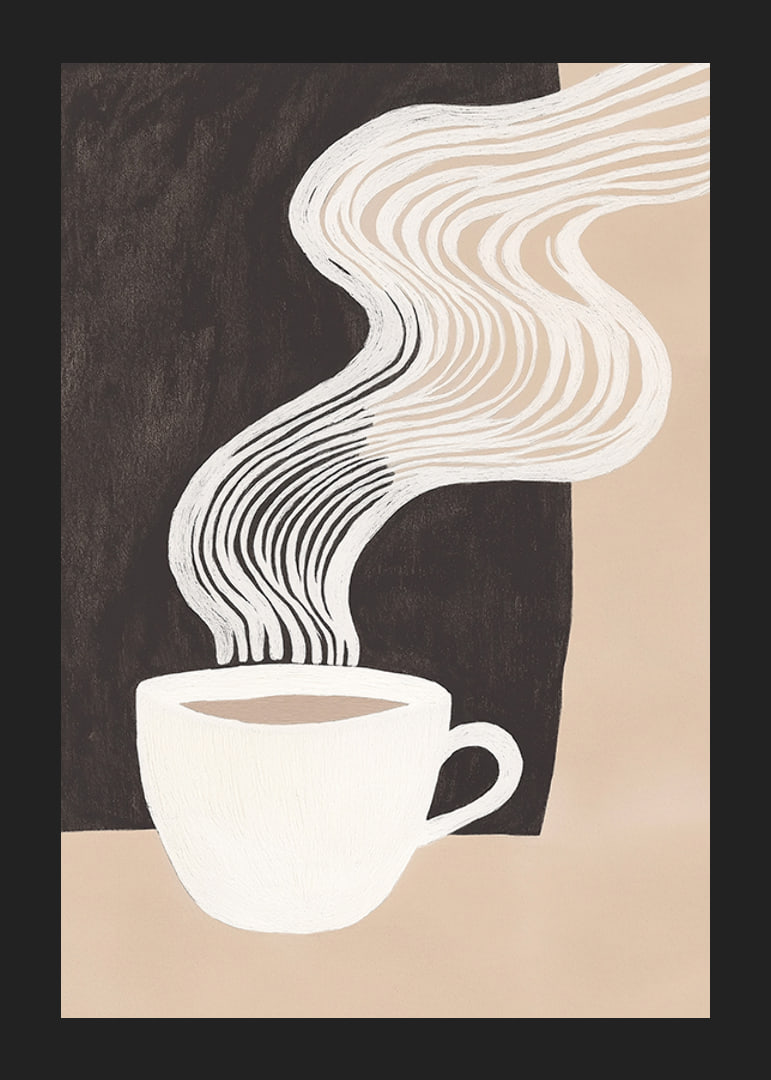 Eine stilisierte Kaffeetasse mit Dampf erzeugt ein Gefühl von Wärme und Ruhe-12
