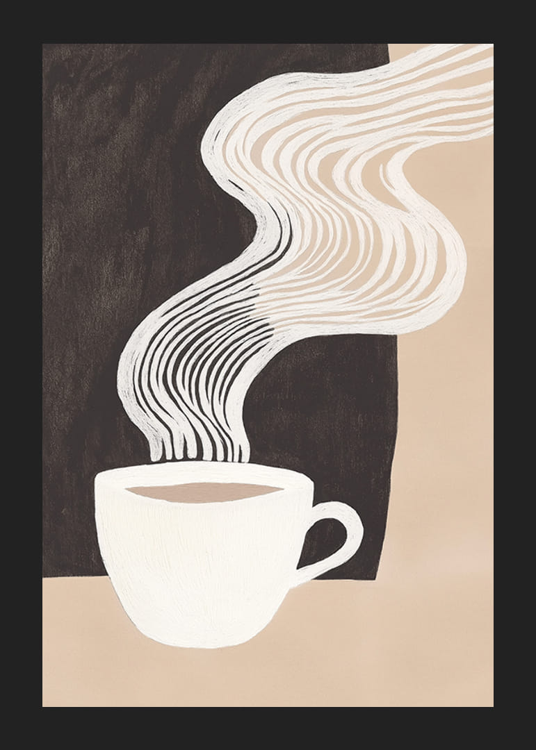 En stiliserad kaffekopp med ånga skapar en känsla av värme och lugn-12