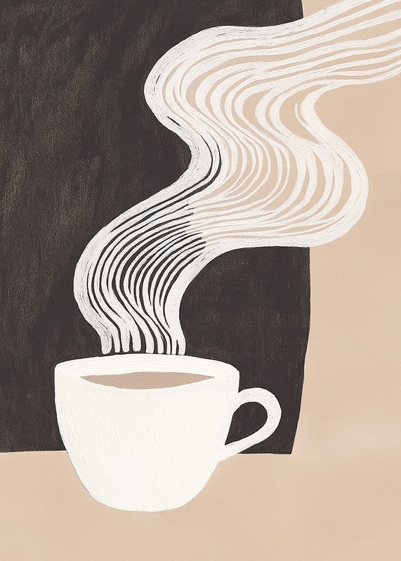 Eine stilisierte Kaffeetasse mit Dampf erzeugt ein Gefühl von Wärme und Ruhe-12