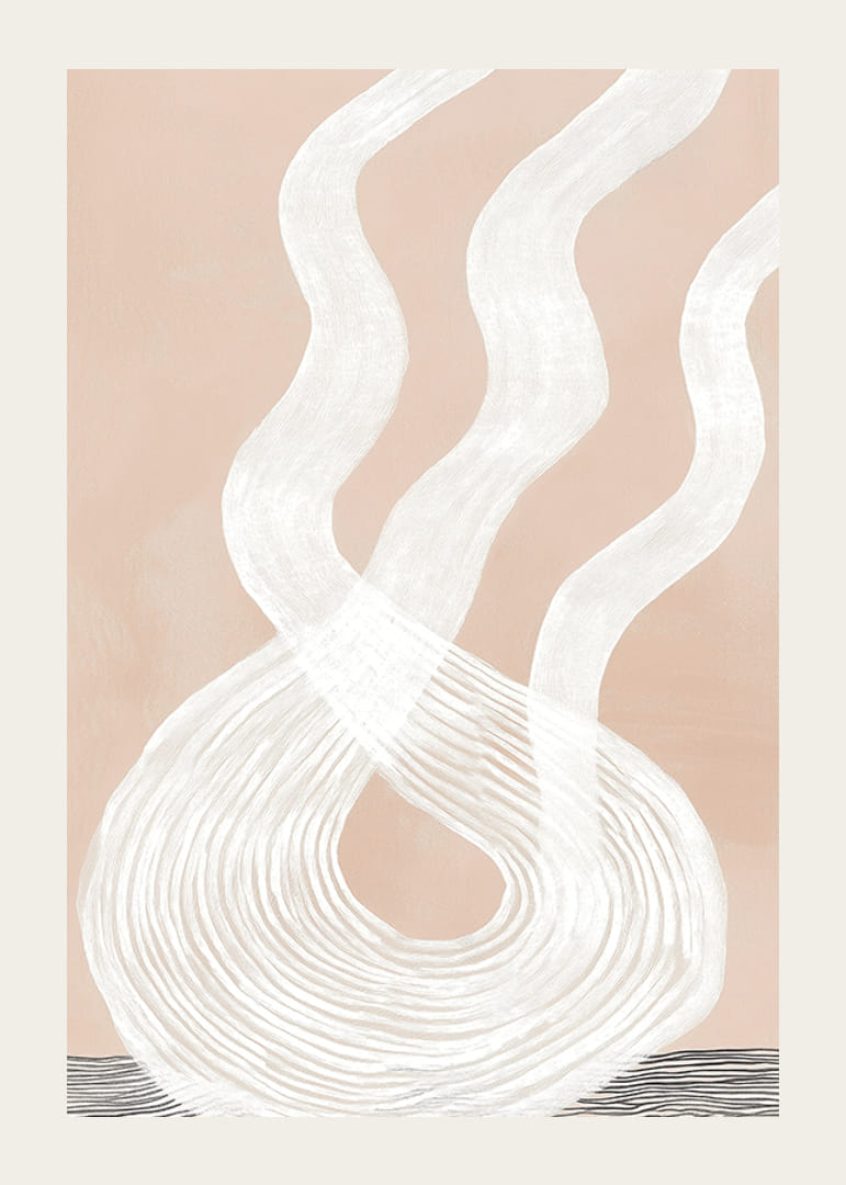 Élégance abstraite avec de larges lignes blanches sur un fond beige doux-12