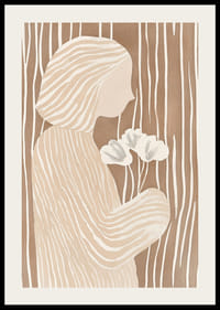 Abstraktná elegancia s jemnými líniami a kvetmi na zemitom pozadí-2