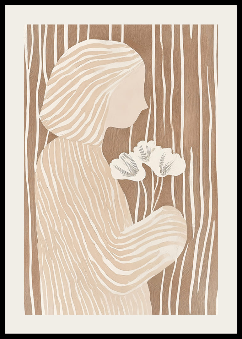 Abstraktná elegancia s jemnými líniami a kvetmi na zemitom pozadí-12