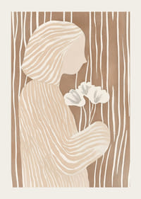 Abstraktná elegancia s jemnými líniami a kvetmi na zemitom pozadí-3