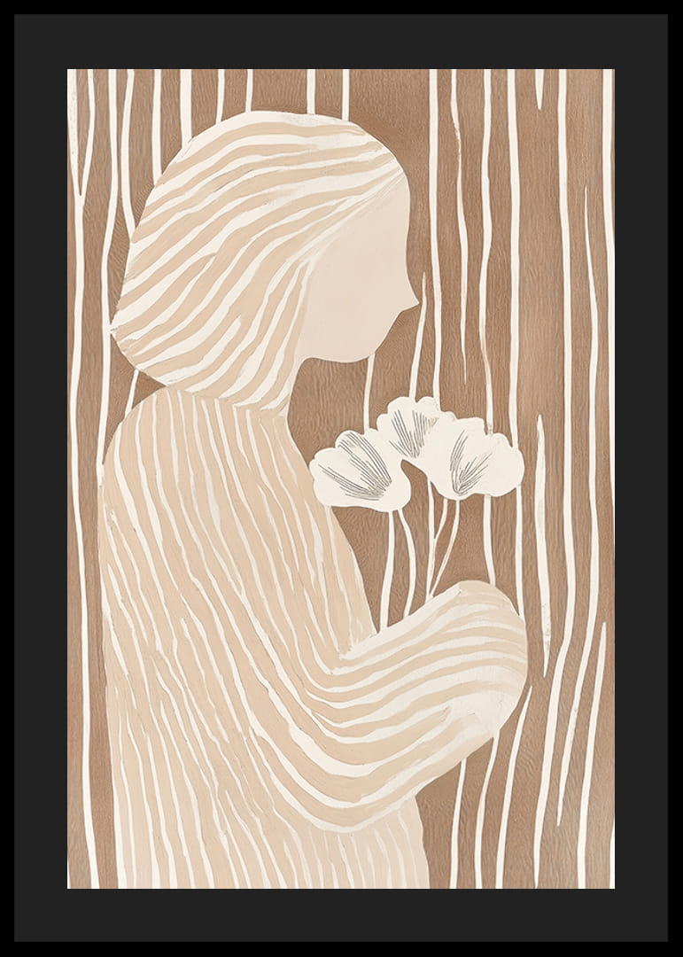 Abstraktná elegancia s jemnými líniami a kvetmi na zemitom pozadí-12