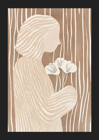 Abstraktná elegancia s jemnými líniami a kvetmi na zemitom pozadí-5