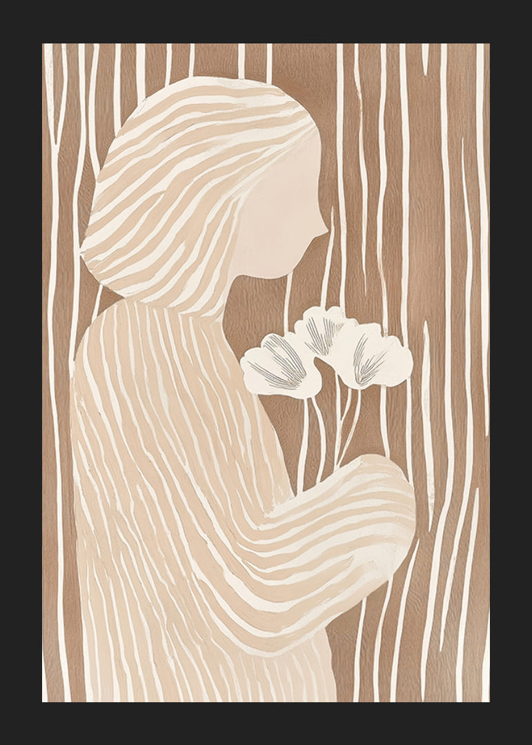 Abstraktná elegancia s jemnými líniami a kvetmi na zemitom pozadí-12