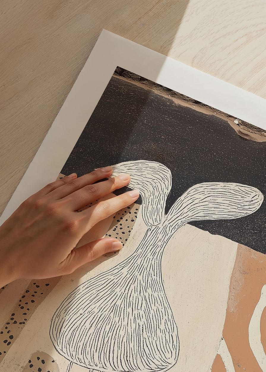 Abstracte lijnen ontmoeten aardse tinten in een speelse harmonie-12