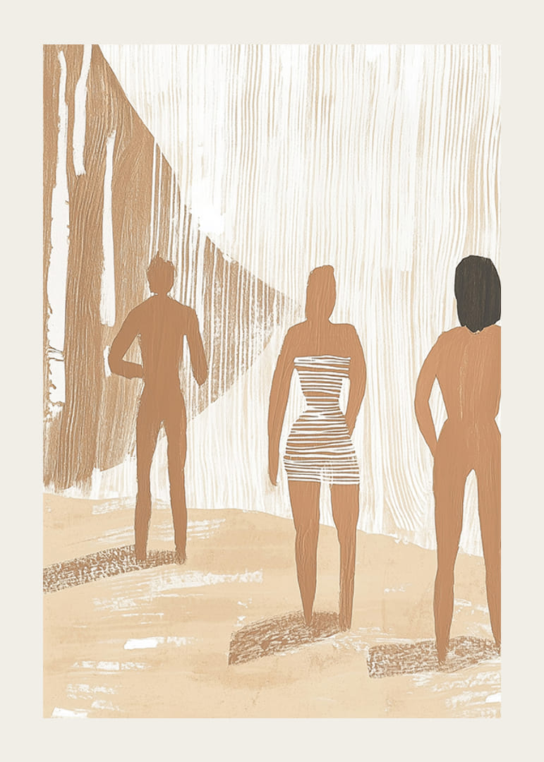 Três figuras em tons de terra harmoniosos criam uma atmosfera calma e sonhadora-12