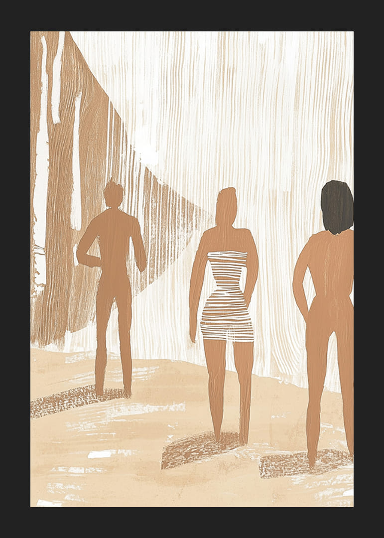 Três figuras em tons de terra harmoniosos criam uma atmosfera calma e sonhadora-12