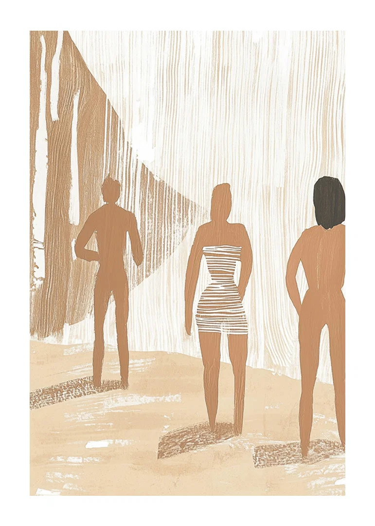 Three figures in harmonious earth tones create a calm and dreamy atmosphere-12