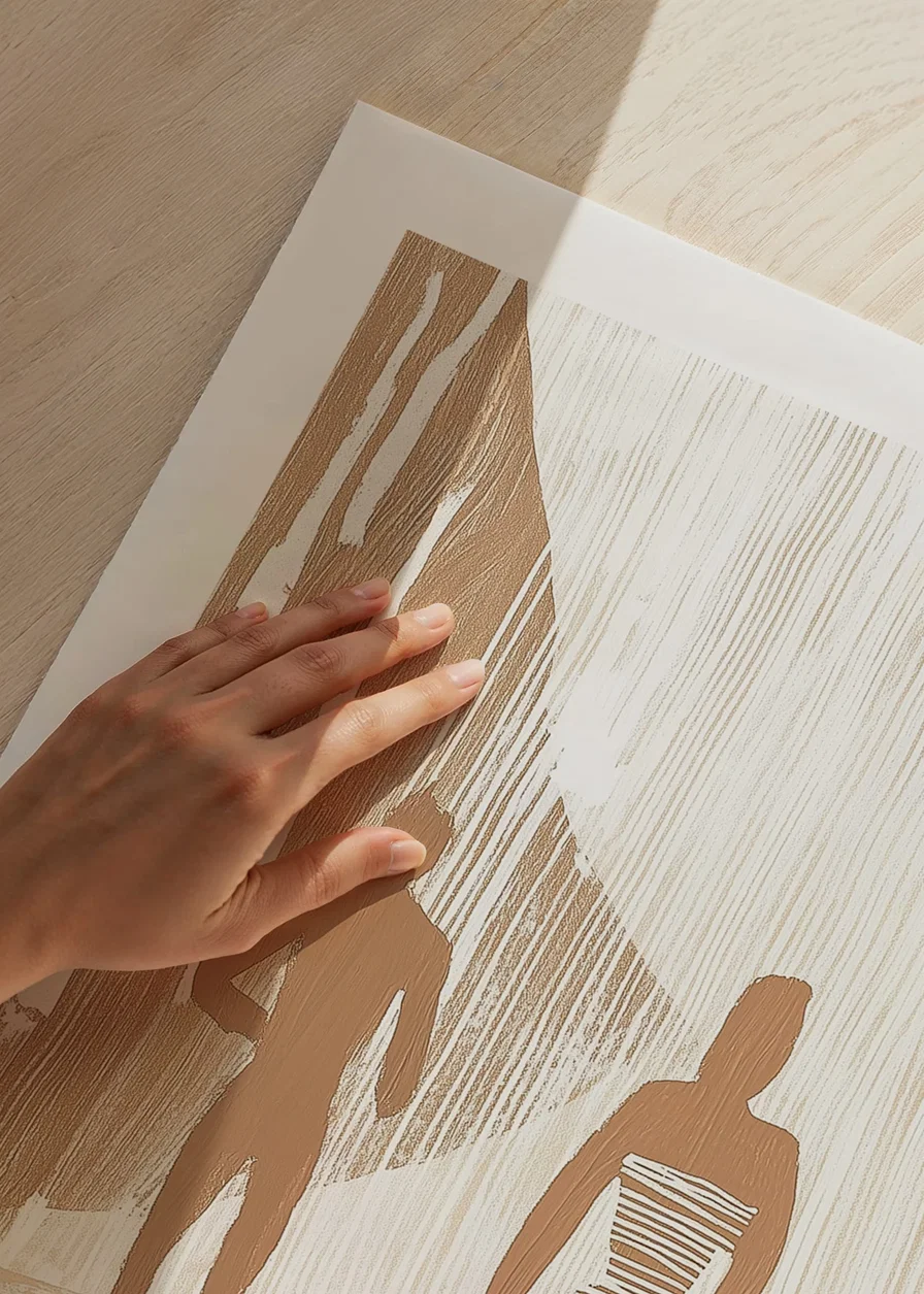 Three figures in harmonious earth tones create a calm and dreamy atmosphere-12