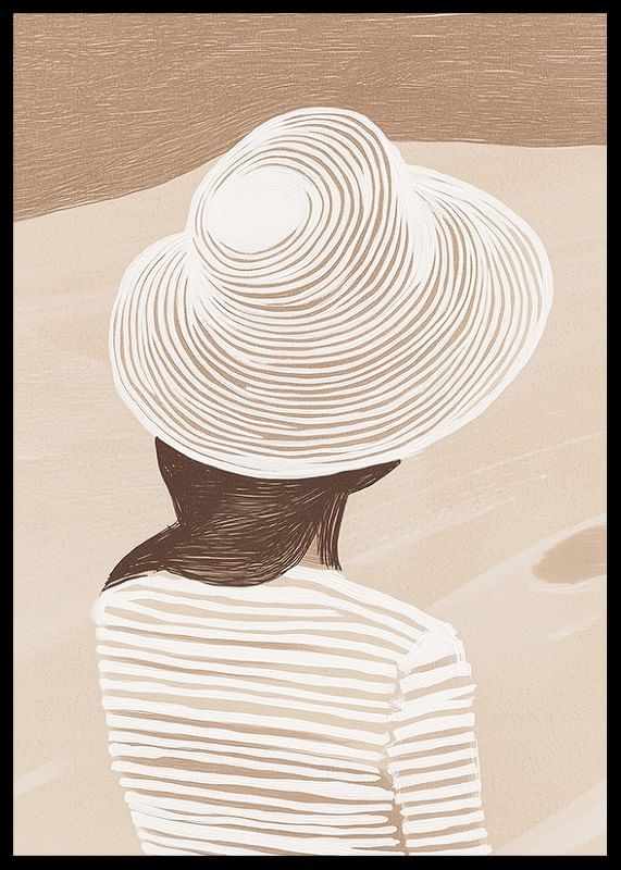O ilustrație elegantă a unei femei care poartă o pălărie pe un fundal moale, de culoarea nisipului-12