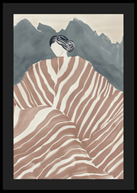 En elegant figur svept i randigt tyg, omgiven av mystiska berg-4
