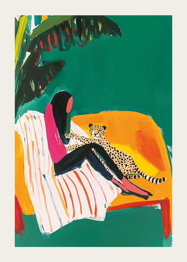 Spalvinga ir rami akimirka su gepardu atogrąžų kambaryje-12