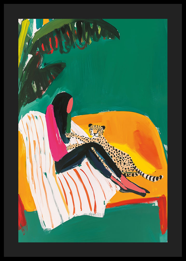 Colorful and peaceful moment with a cheetah in a tropical room-12