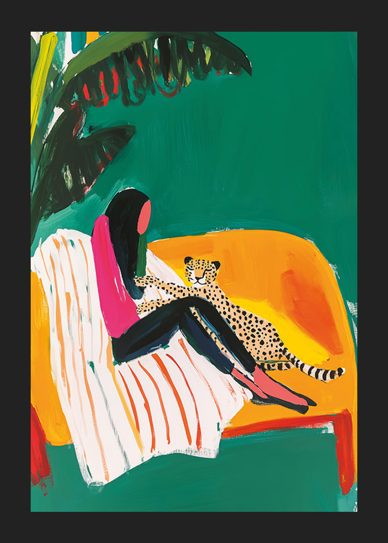 Colorful and peaceful moment with a cheetah in a tropical room-12