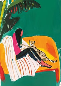 Colorful and peaceful moment with a cheetah in a tropical room-7
