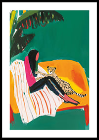 Colorful and peaceful moment with a cheetah in a tropical room-0