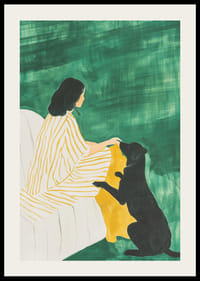 Een harmonieuze scène van vriendschap tussen hond en mens tegen een diepgroene achtergrond-2