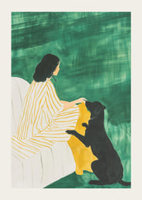 Een harmonieuze scène van vriendschap tussen hond en mens tegen een diepgroene achtergrond-3