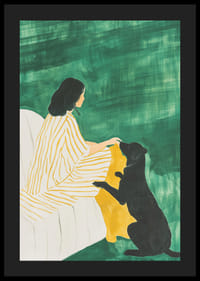 Een harmonieuze scène van vriendschap tussen hond en mens tegen een diepgroene achtergrond-4