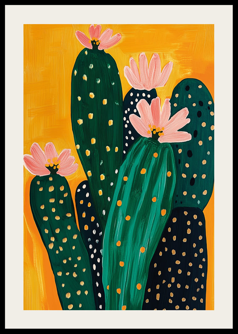 Colorful cactus blossom against a warm orange background spreads joy-12