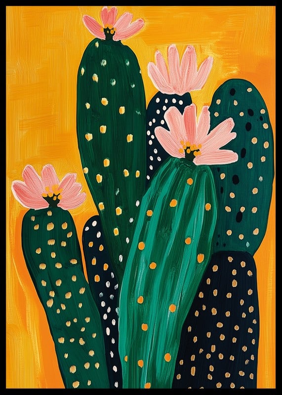 Colorful cactus blossom against a warm orange background spreads joy-12