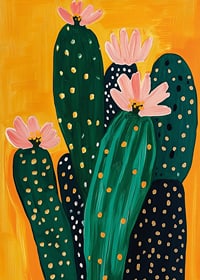 Colorful cactus blossom against a warm orange background spreads joy-7