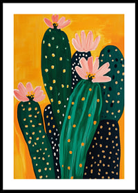 Colorful cactus blossom against a warm orange background spreads joy-0