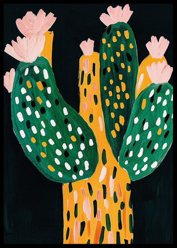Lively and playful cactus with flowers on a dark background-12