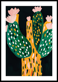 Lively and playful cactus with flowers on a dark background-0