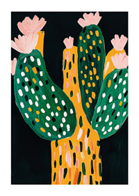 Lively and playful cactus with flowers on a dark background-1