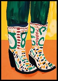 Colorful boots on a warm, vibrant background; an explosion of creativity-2