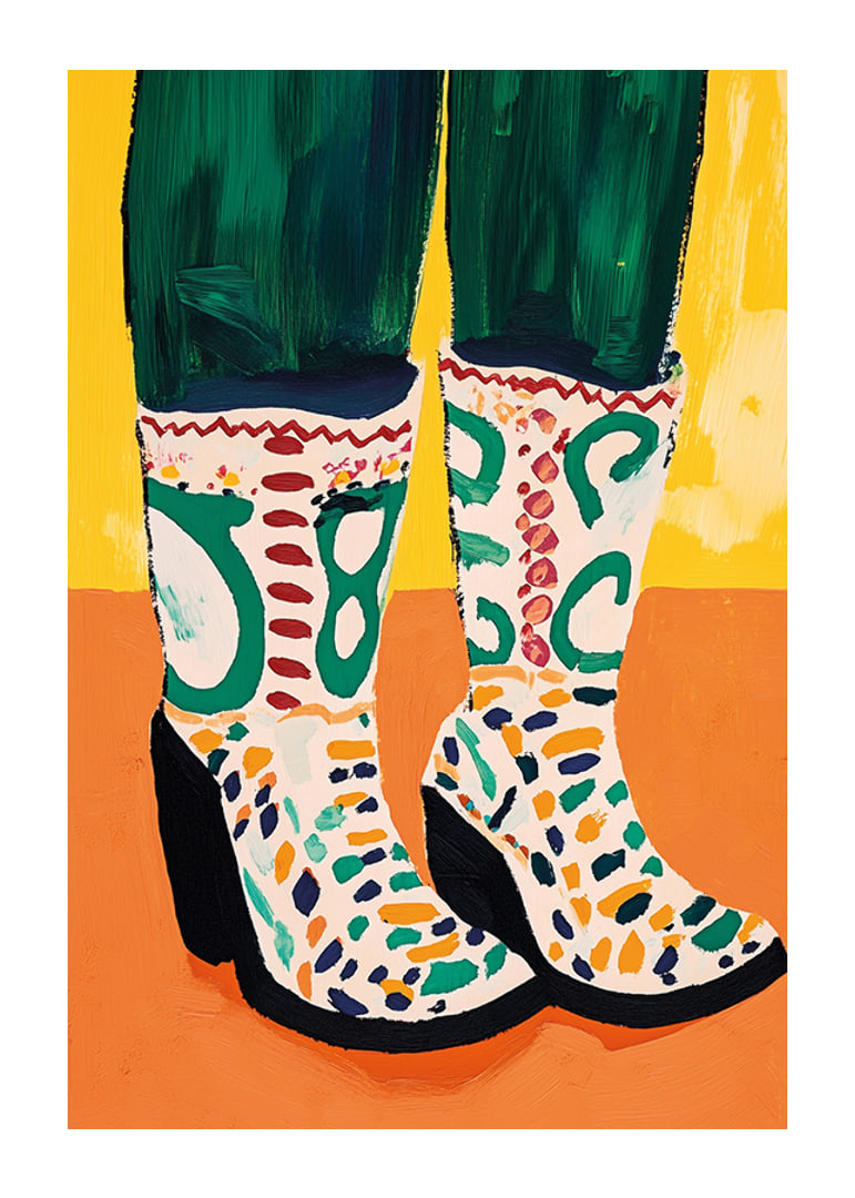 Colorful boots on a warm, vibrant background; an explosion of creativity-12